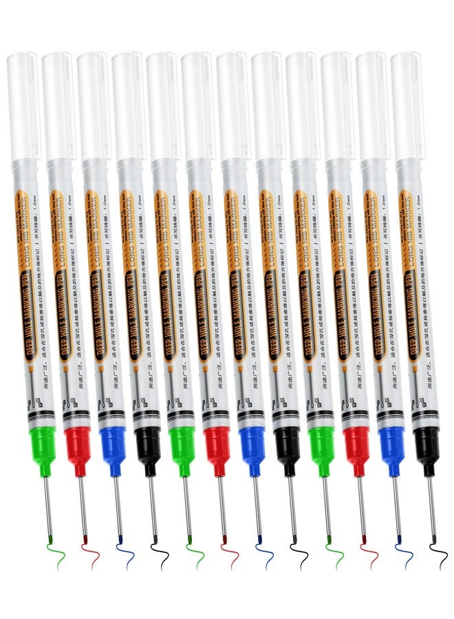 Prasacco 12 Pcs Long Head Deep Hole Multi-Purpose Long Nib Marker Waterproof Deep Reach Construction Markers Quick Dry Colorful Carpenter Marker for Construction Bathroom Woodworking - Image 1