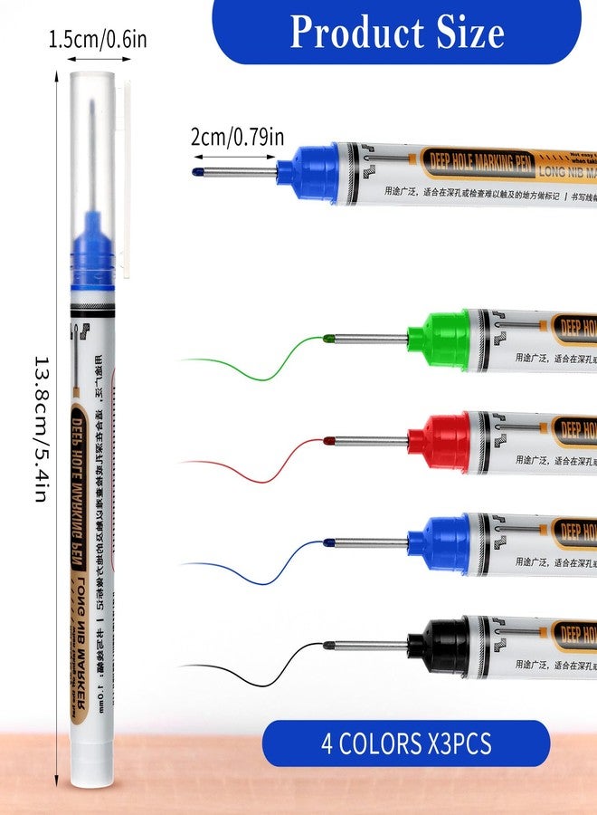 Prasacco 12 Pcs Long Head Deep Hole Multi-Purpose Long Nib Marker Waterproof Deep Reach Construction Markers Quick Dry Colorful Carpenter Marker for Construction Bathroom Woodworking - Image 2