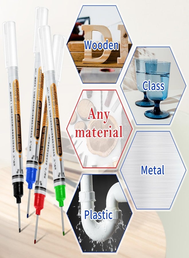 Prasacco 12 Pcs Long Head Deep Hole Multi-Purpose Long Nib Marker Waterproof Deep Reach Construction Markers Quick Dry Colorful Carpenter Marker for Construction Bathroom Woodworking - Image 5