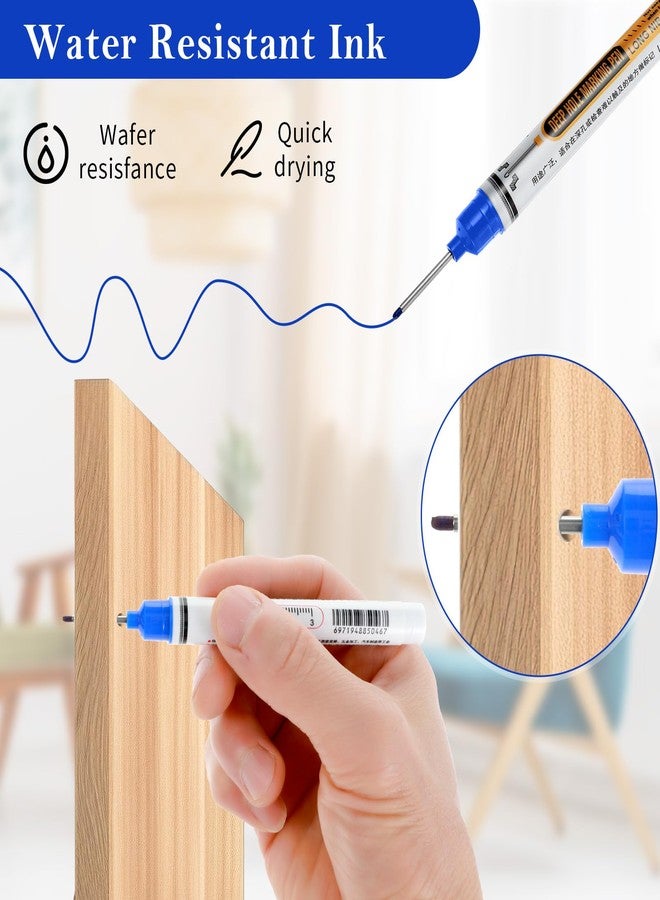Prasacco 12 Pcs Long Head Deep Hole Multi-Purpose Long Nib Marker Waterproof Deep Reach Construction Markers Quick Dry Colorful Carpenter Marker for Construction Bathroom Woodworking - Image 4