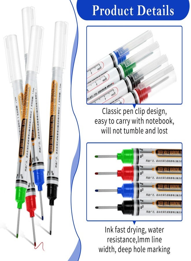 Prasacco 12 Pcs Long Head Deep Hole Multi-Purpose Long Nib Marker Waterproof Deep Reach Construction Markers Quick Dry Colorful Carpenter Marker for Construction Bathroom Woodworking - Image 3