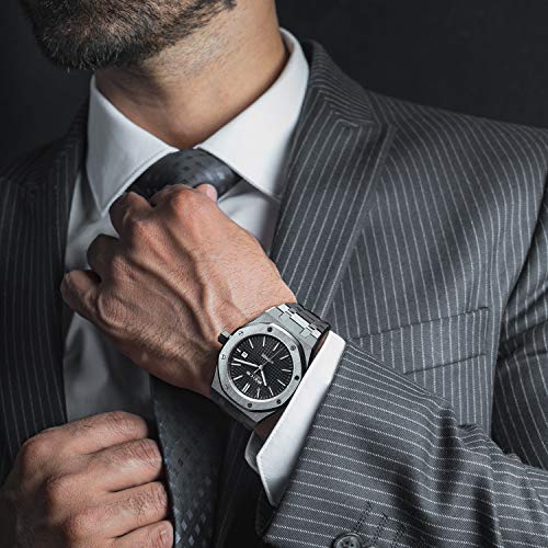 FEICE Mens Watches Mechanical Automatic Watch 5ATM Waterproof Stainless Steel Luxury Watches Casual Business Wristwatch Dress Watch for Men FM019 Black - Image 5