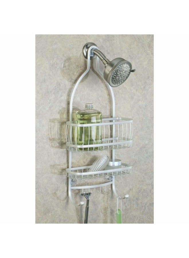InterDesign iDesign - 61974 York Metal Wire Hanging Shower Caddy, Extra Wide Space for Shampoo, Conditioner, and Soap with Hooks for Razors, Towels, and More, 10" x 4" x 22", Pearl White - Image 3