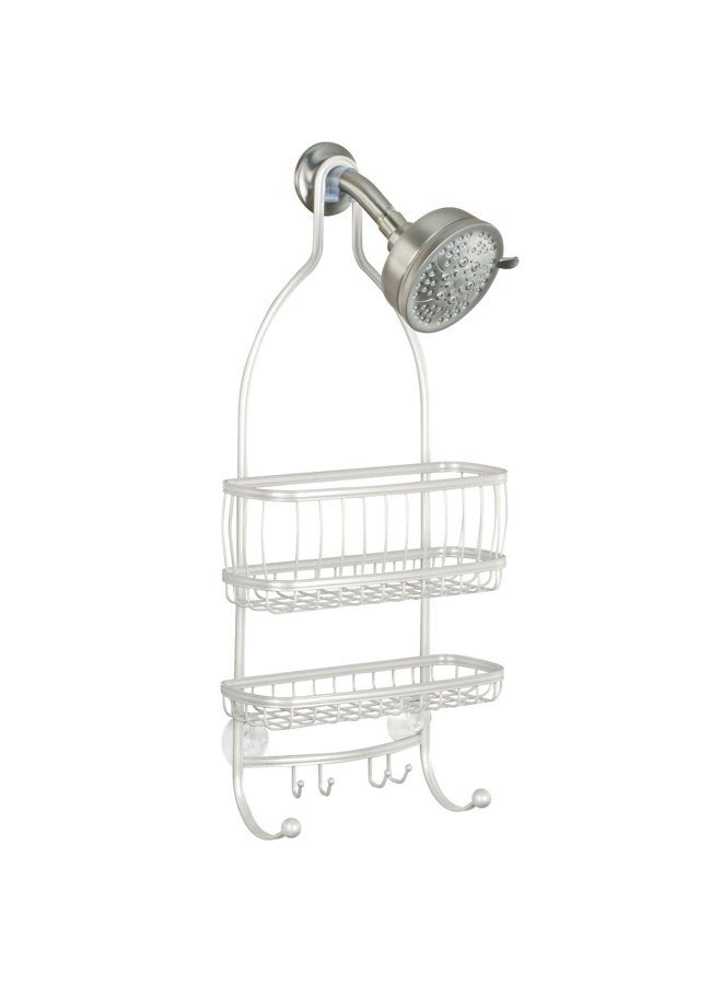 InterDesign iDesign - 61974 York Metal Wire Hanging Shower Caddy, Extra Wide Space for Shampoo, Conditioner, and Soap with Hooks for Razors, Towels, and More, 10" x 4" x 22", Pearl White - Image 4