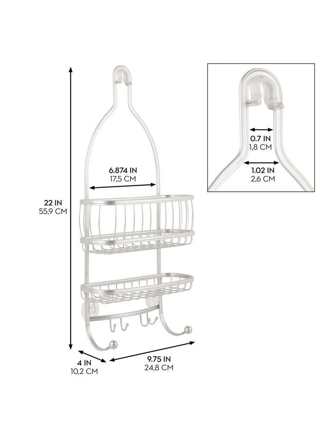 InterDesign iDesign - 61974 York Metal Wire Hanging Shower Caddy, Extra Wide Space for Shampoo, Conditioner, and Soap with Hooks for Razors, Towels, and More, 10" x 4" x 22", Pearl White - Image 2
