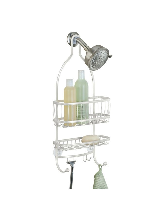 InterDesign iDesign - 61974 York Metal Wire Hanging Shower Caddy, Extra Wide Space for Shampoo, Conditioner, and Soap with Hooks for Razors, Towels, and More, 10" x 4" x 22", Pearl White - Image 1
