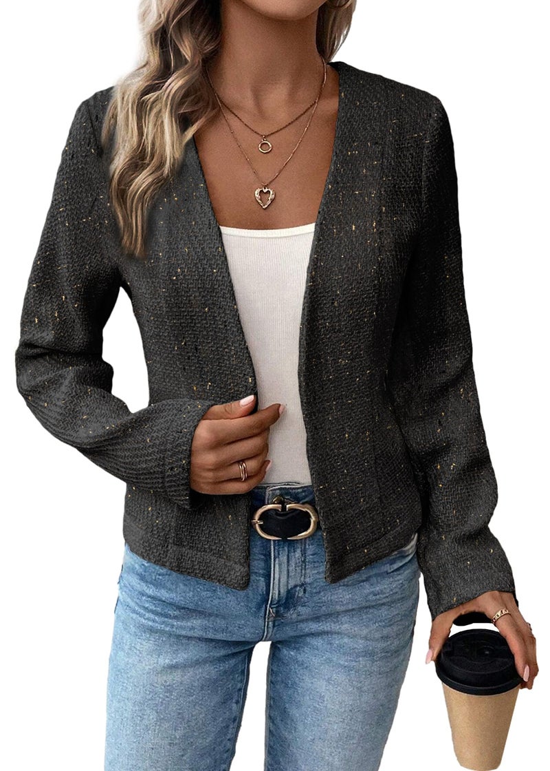 Mina Self Work Clothes for Women 2026 Spring Black Tweed Womens Classy Outfits Business Professional Travel Work Wear Women's Lightweight Cardigan Sweaters Ladies Blazer - Image 1