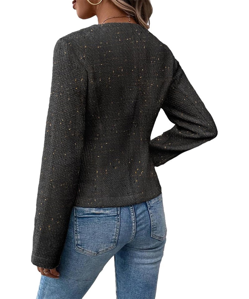 Mina Self Work Clothes for Women 2026 Spring Black Tweed Womens Classy Outfits Business Professional Travel Work Wear Women's Lightweight Cardigan Sweaters Ladies Blazer - Image 4