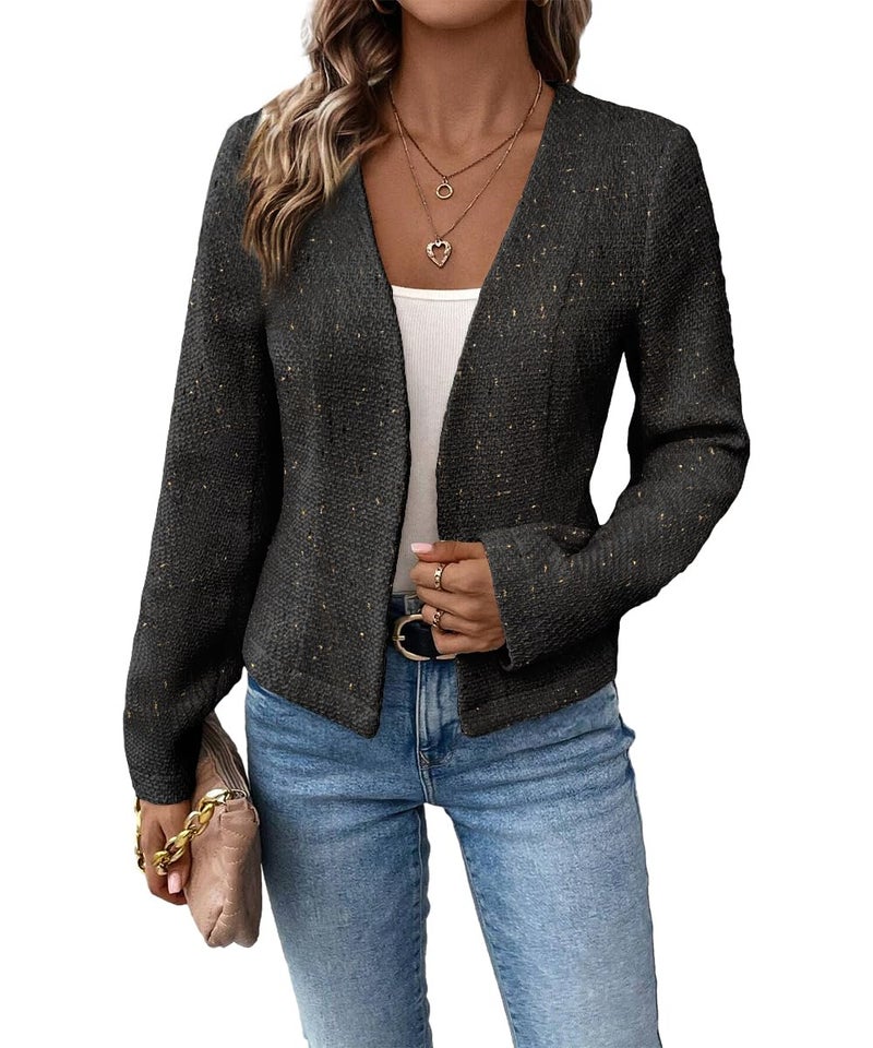 Mina Self Work Clothes for Women 2026 Spring Black Tweed Womens Classy Outfits Business Professional Travel Work Wear Women's Lightweight Cardigan Sweaters Ladies Blazer - Image 2