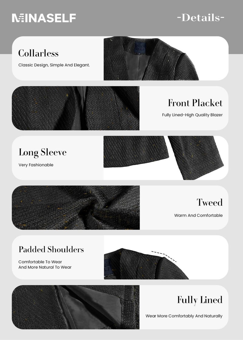 Mina Self Work Clothes for Women 2026 Spring Black Tweed Womens Classy Outfits Business Professional Travel Work Wear Women's Lightweight Cardigan Sweaters Ladies Blazer - Image 5