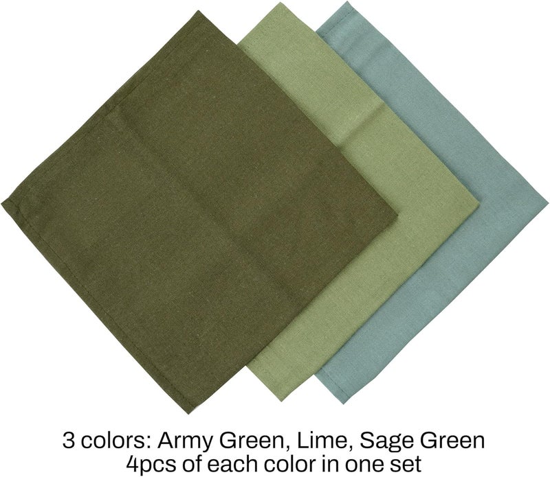 INFEI Solid Color Linen Blended Thin Dinner Cloth Napkins - Set of 12 (40 x 40 cm) - for Events & Home Use (Multi Green) - Image 2