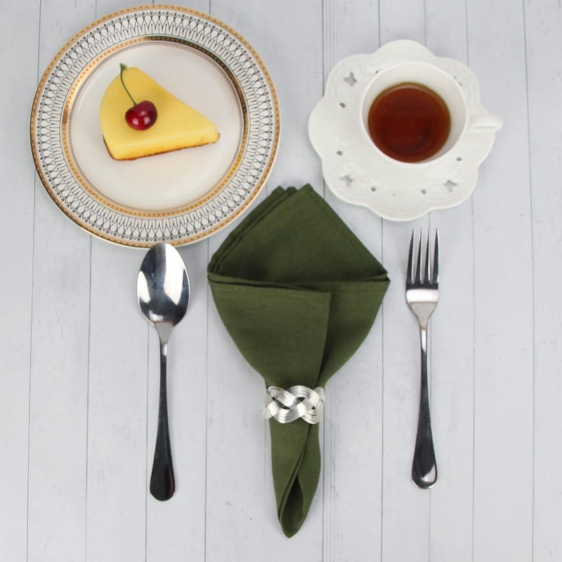 INFEI Solid Color Linen Blended Thin Dinner Cloth Napkins - Set of 12 (40 x 40 cm) - for Events & Home Use (Multi Green) - Image 4