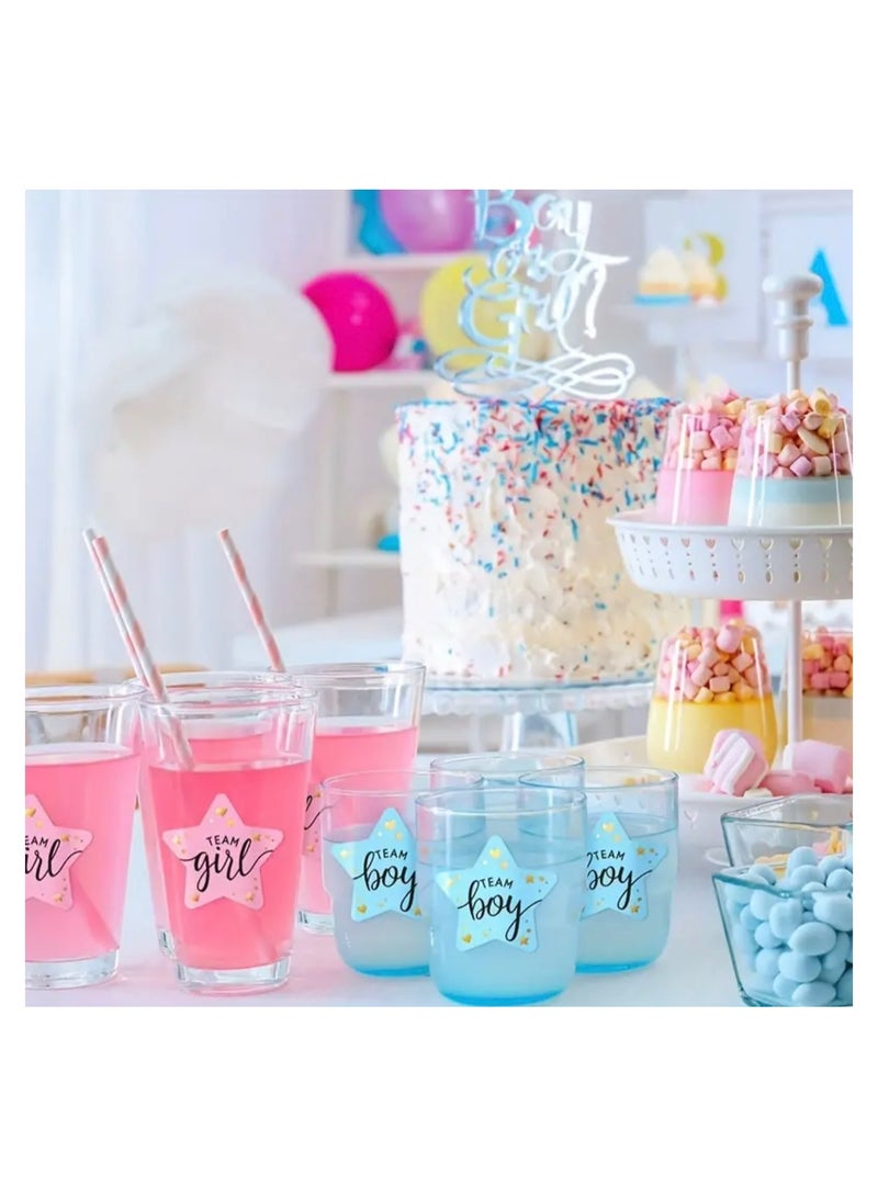120pcs, Gender Revealing Party Blue Pink Star Sticker Baby Shower Gender Reveal Supplies - Image 3