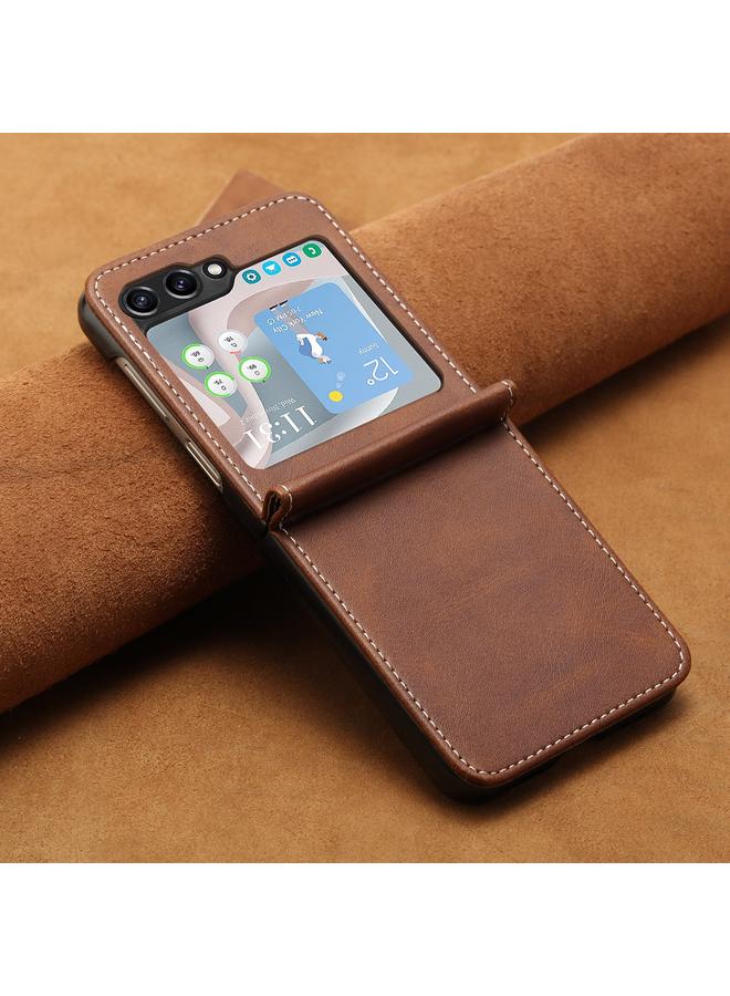 اس-توب جراب لهاتف Samsung Galaxy Z Flip5 مصنوع من جلد العجل بلون سادة قابل للطي - Image 2
