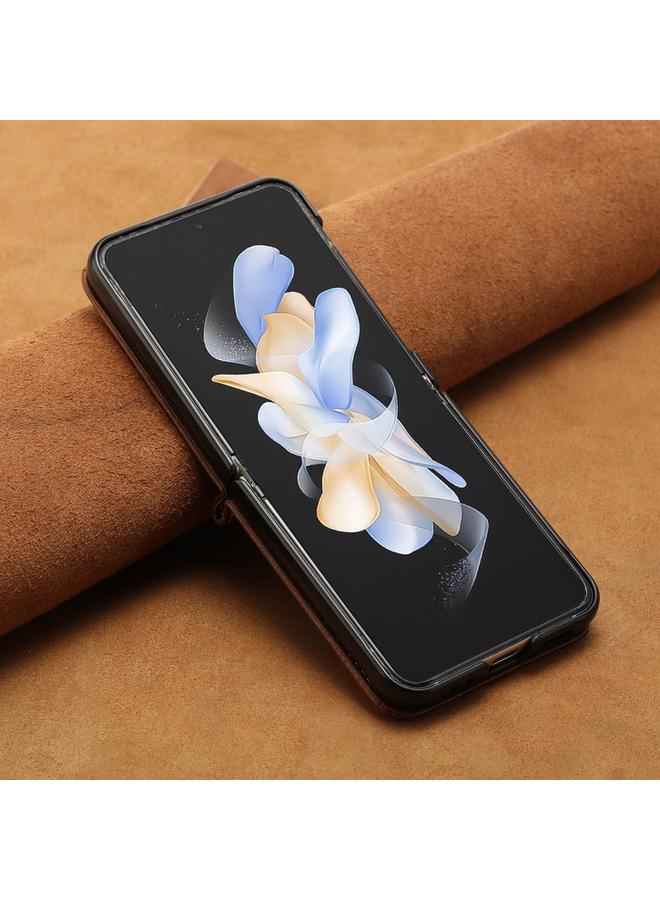 اس-توب جراب لهاتف Samsung Galaxy Z Flip5 مصنوع من جلد العجل بلون سادة قابل للطي - Image 3