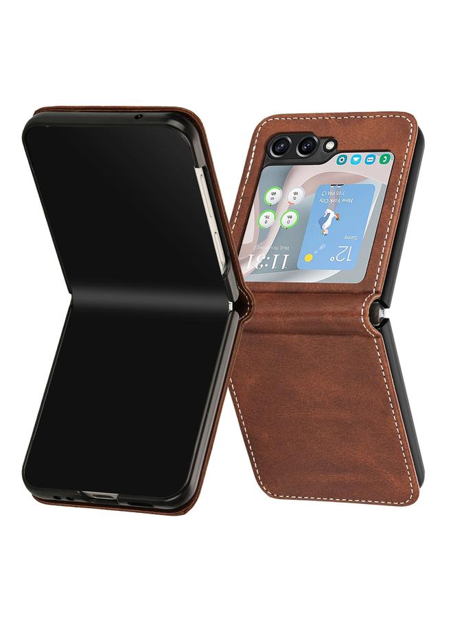 اس-توب جراب لهاتف Samsung Galaxy Z Flip5 مصنوع من جلد العجل بلون سادة قابل للطي - Image 4