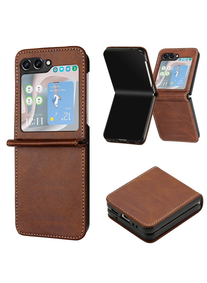 اس-توب جراب لهاتف Samsung Galaxy Z Flip5 مصنوع من جلد العجل بلون سادة قابل للطي - Image 1