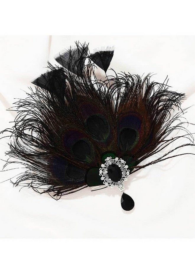 GENBREE 1920S Flapper Feather Hair Clip Black Peacock Headpiece Rhinestone Feather Hairband Prom Party Roaring 20S Hair Accessories For Women  - Image 1