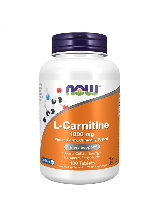 now Supplements, L-Carnitine 1,000 mg, Purest Form, Amino Acid, Fitness Support*, 100 Tablets - Image 1