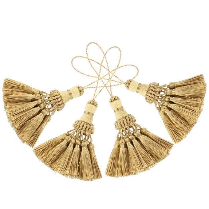 SET OF 4 TASSEL FOR CRAFT ELEGANT POLYESTER TASSELS FOR PILLOW KEY TASSEL DIY ACCESSORIES FOR CURTAIN AND HOME DECOR GOLDEN