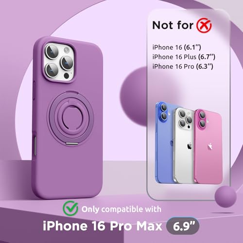 SURPHY 360 Magnetic Stand for iPhone 16 Pro Max Case with Finger Ring Compatible with MagSafe Ring Stand and Finger Ring Phone Case for 16 Pro Max 69 inch 2024 Orchid Purple - Image 3