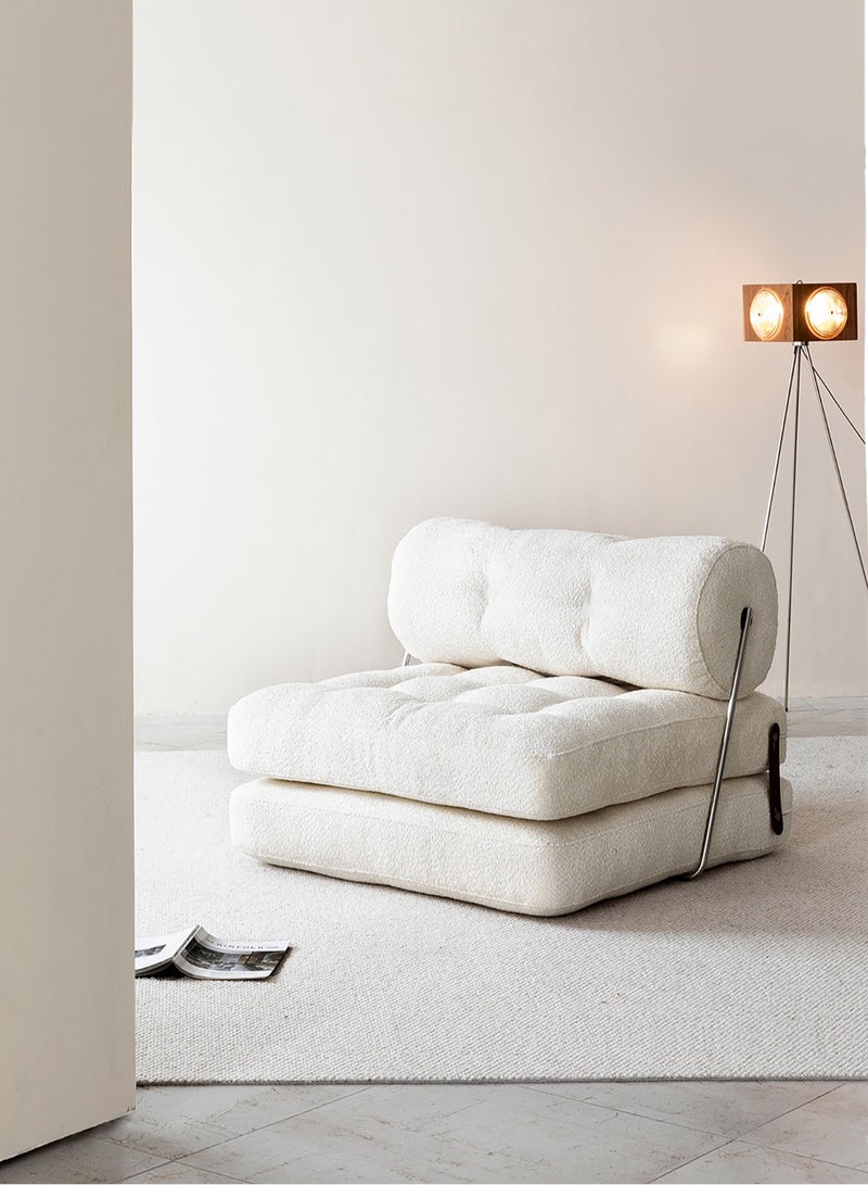 Merry Moments Tofu Block Style Sofa Modular Design Contemporary Comfort White Boucle Upholstered Armchair Lounge Chair Sofa for Bedroom Living Dining Retail Creative White H70xW80xL80 cm  - Image 1