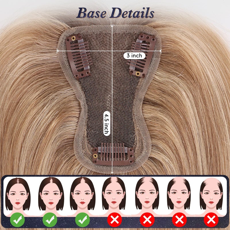 starluck Real Human Hair Toppers for Women 10 Inch Human Hair Topper no Bangs, 3 * 4.5 inches Swiss Base Suitable for ThinningHair Cover Grey Roots(ombre Ash Blonde) - Image 3