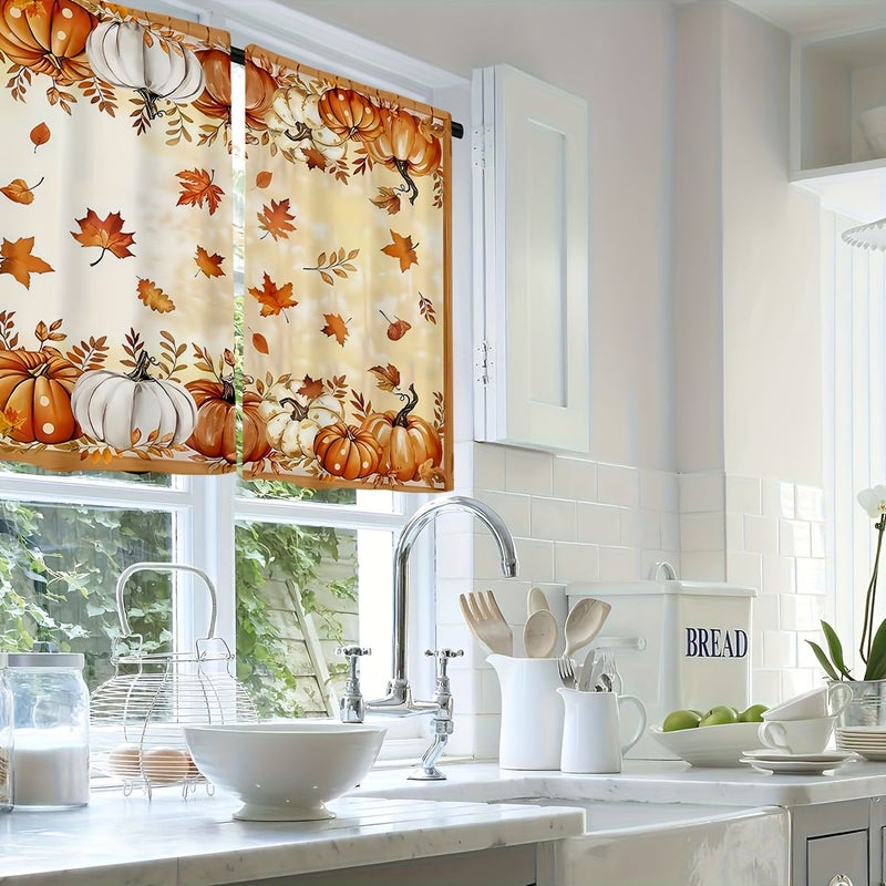 3 Pcs Autumn Pumpkin Leaf Kitchen Curtains Fall Decoration Cozy Home Style 01 - Image 5