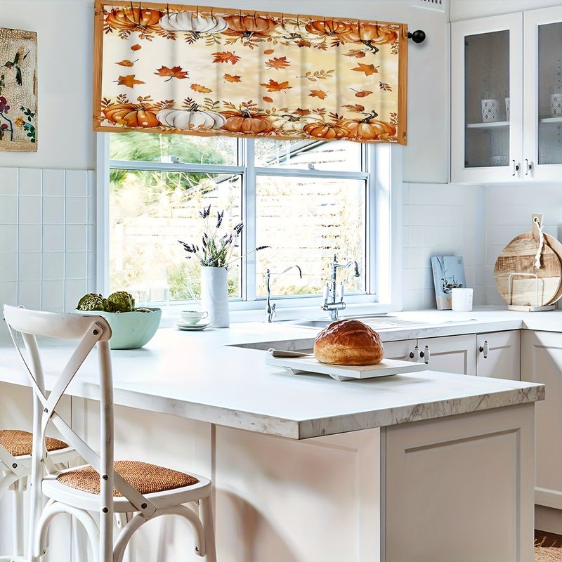 3 Pcs Autumn Pumpkin Leaf Kitchen Curtains Fall Decoration Cozy Home Style 01 - Image 4