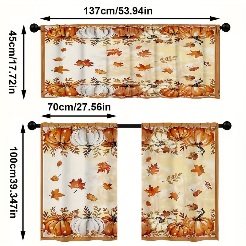3 Pcs Autumn Pumpkin Leaf Kitchen Curtains Fall Decoration Cozy Home Style 01 - Image 3