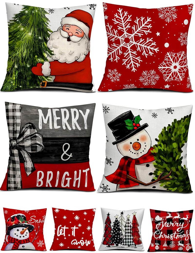 multiwins Christmas Decorations Set of 4 DoubleSided Print Christmas Pillow Covers 20 x 20 with 8 Cute Patterns Throw Pillow Covers Perfect for Home Christmas Decor