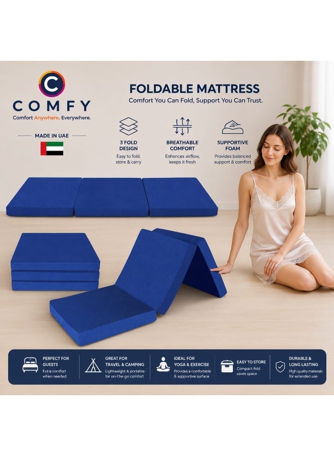 Comfy Classic Portable Folding Blue Quilted Medicated Mattress - Image 1