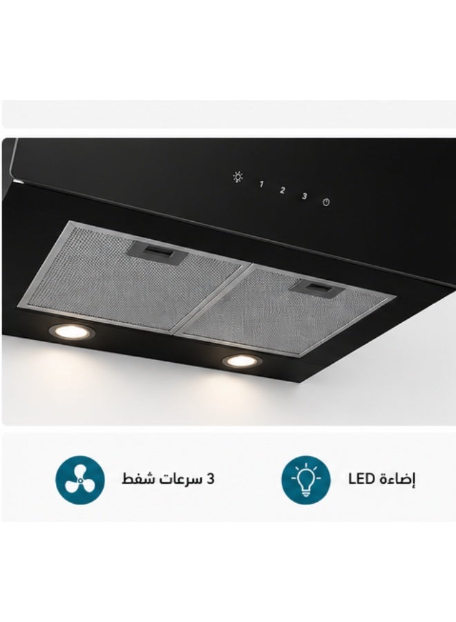 كومتيل Kumtel شفاط مطبخ زجاجي أسود ريفي من Kumtel – موديل DA6-835 -  60 cm - Image 3