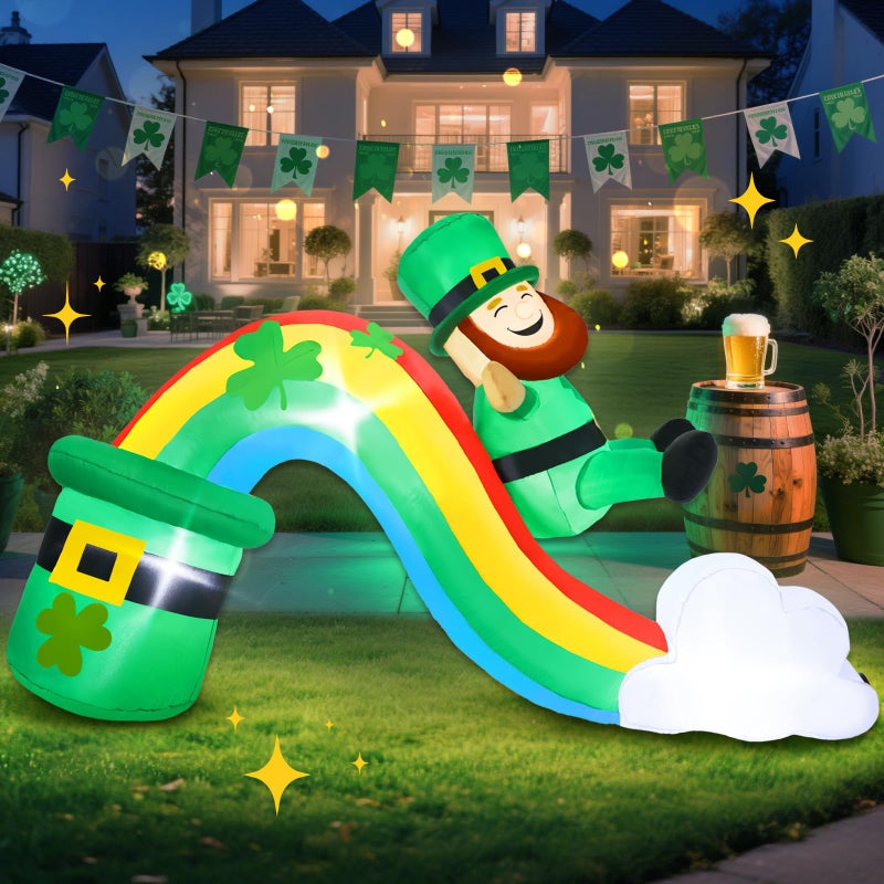 Aotiooy 7 FT Long St Patricks Day Inflatable Outdoor Decorations Blow Up St Patricks Day Leprechaun Sliding Down Rainbow Yard Decor Builtin LED Lights Patrick Holiday Decoration for Outside Lawn Garden - Image 2