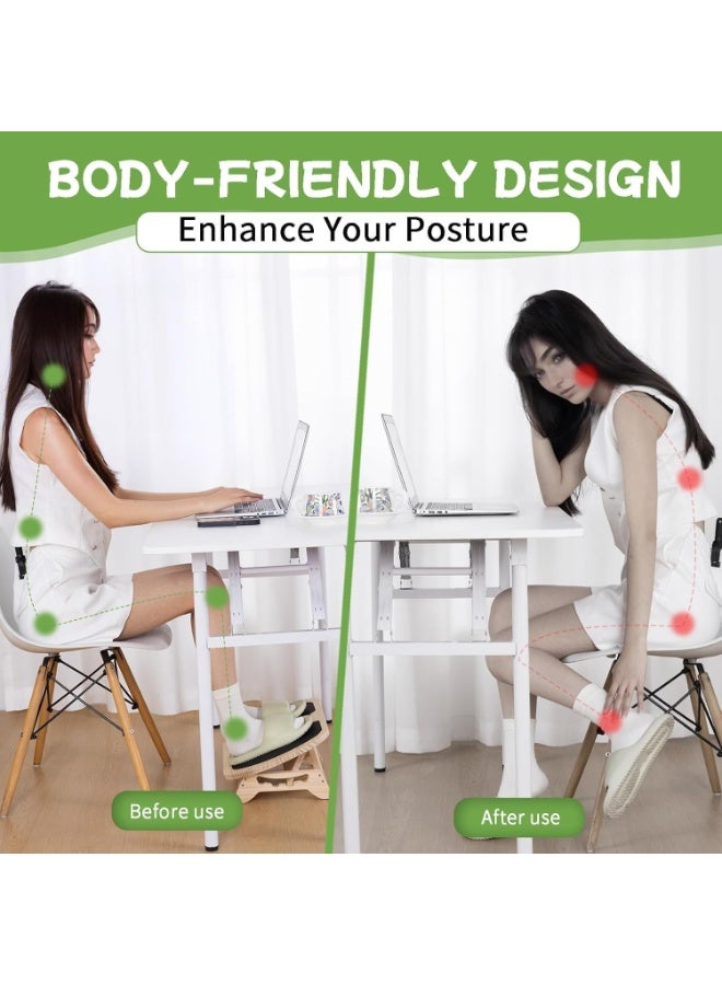 VITION Footrest Under Desk, 4 Adjustable Heights Anti-Slip Surface Large Wooden Foot Stool for Office Home Improve Sitting Posture and Relax Legs - Natural Color - Image 2