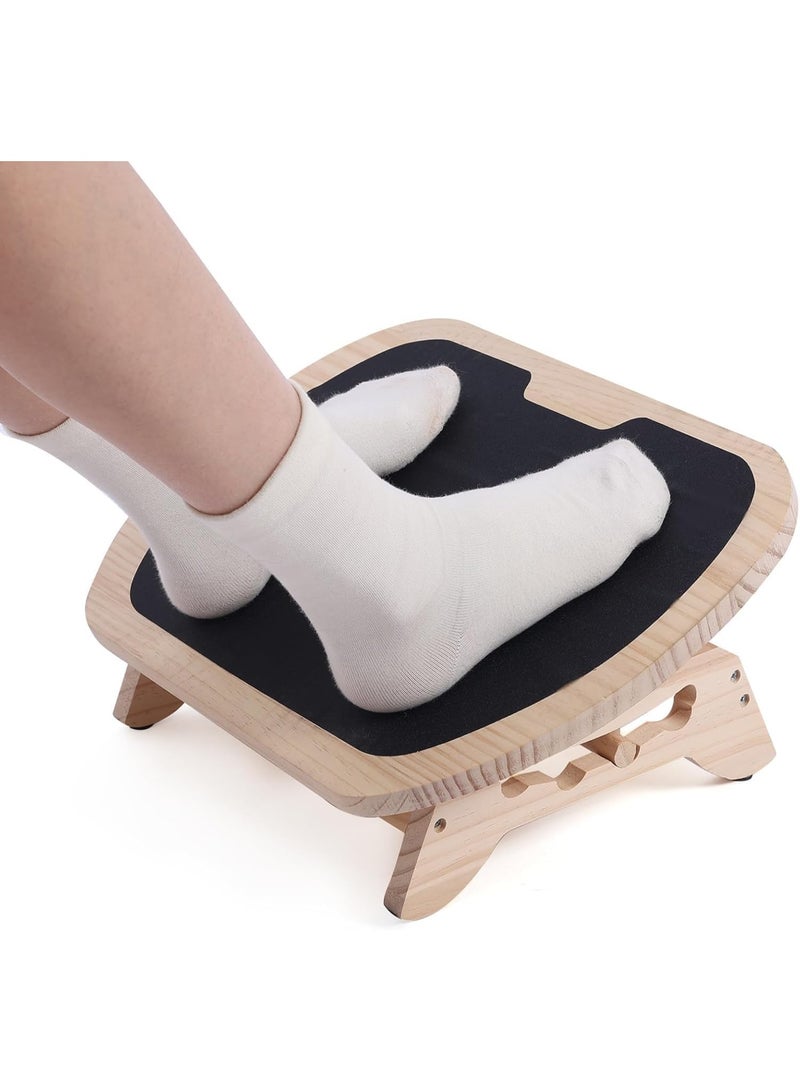 VITION Footrest Under Desk, 4 Adjustable Heights Anti-Slip Surface Large Wooden Foot Stool for Office Home Improve Sitting Posture and Relax Legs - Natural Color - Image 1