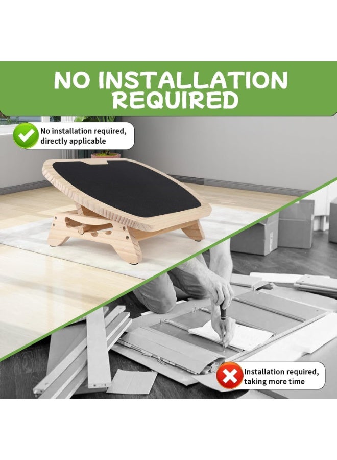 VITION Footrest Under Desk, 4 Adjustable Heights Anti-Slip Surface Large Wooden Foot Stool for Office Home Improve Sitting Posture and Relax Legs - Natural Color - Image 5