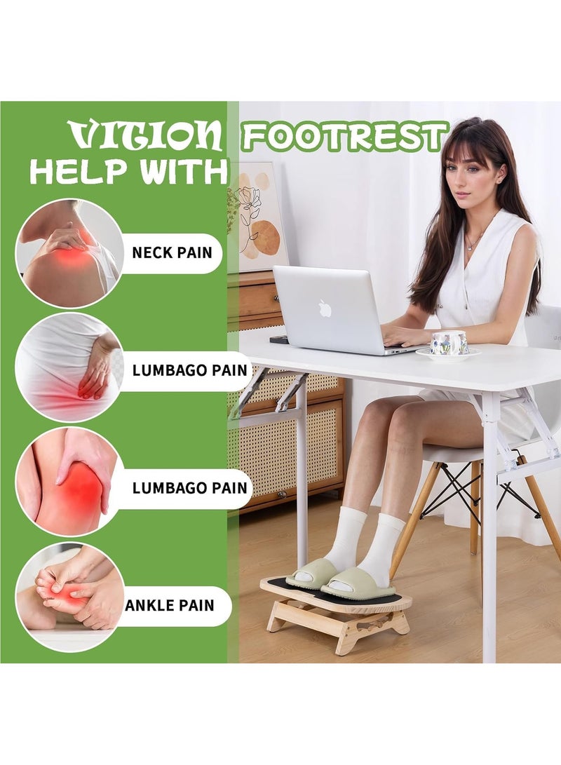 VITION Footrest Under Desk, 4 Adjustable Heights Anti-Slip Surface Large Wooden Foot Stool for Office Home Improve Sitting Posture and Relax Legs - Natural Color - Image 4