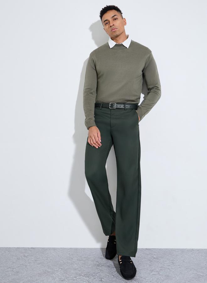Styli Dark Green Solid Regular Fit Formal Trousers - Image 2