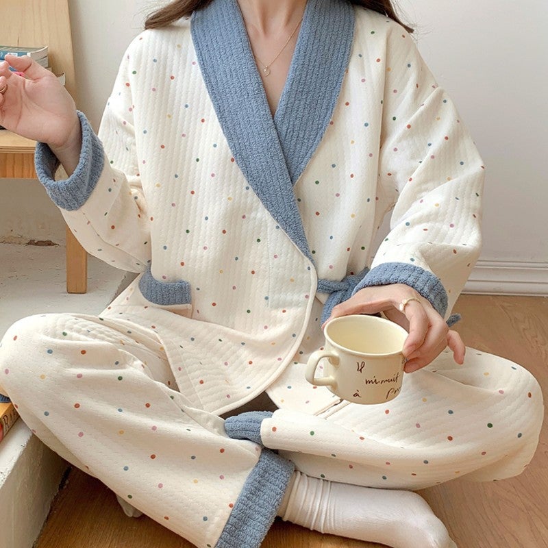Postpartum Nursing Pajama Set Adjustable 3755 rainbow dots 
