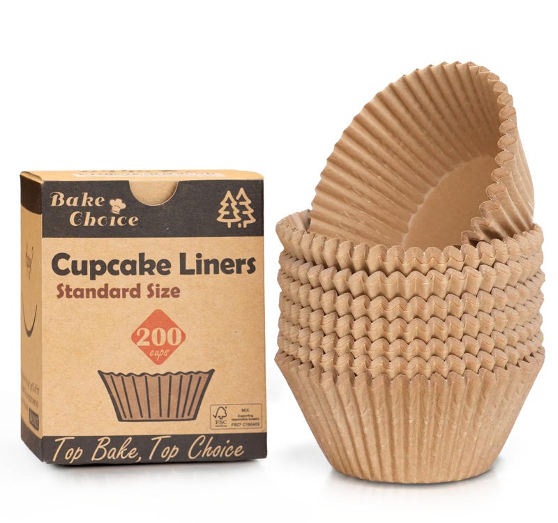 Bake Choice Non-stick 200pcs Standard Cupcake Liners for Baking, Natural, Food-grade Cupcake Wrapper, Greaseproof Parchment Muffin Liners - Image 1