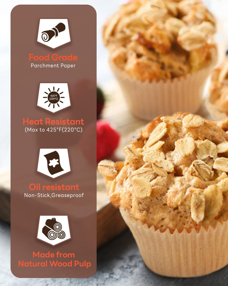 Bake Choice Non-stick 200pcs Standard Cupcake Liners for Baking, Natural, Food-grade Cupcake Wrapper, Greaseproof Parchment Muffin Liners - Image 3
