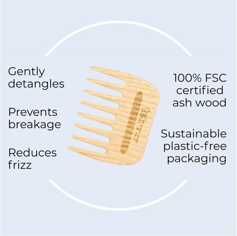 TEK Handmade Ash Wood Afro Hair Comb - Ideal for Curly and Wavy Hair - Image 2