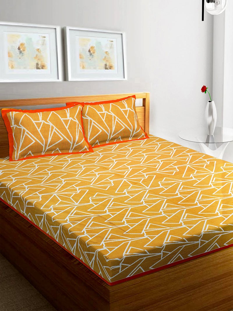 RajasthaniKart® Pure 100% Cotton Double Bed Sheet with 2 Pillow Covers (Bedsheet for Double Bed Cotton, Orange,5268) - Image 2