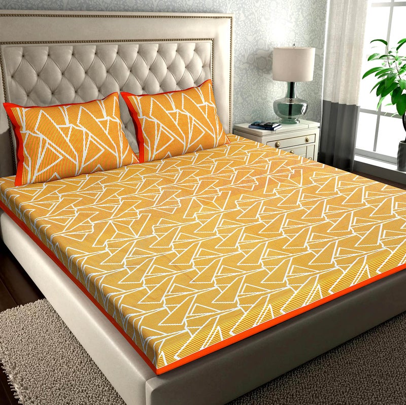 RajasthaniKart® Pure 100% Cotton Double Bed Sheet with 2 Pillow Covers (Bedsheet for Double Bed Cotton, Orange,5268) - Image 1