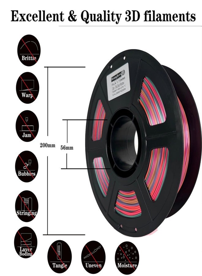 Stronghero3D Silk PLA 3D Printer Filament 1.75mm,Candy Silk Rainbow,Multi Color 3D Printing Filament,Color Change Filament for Most 3D Printer,Net Weight 1kg(2.2lbs) Accuracy +/-0.05mm - Image 5