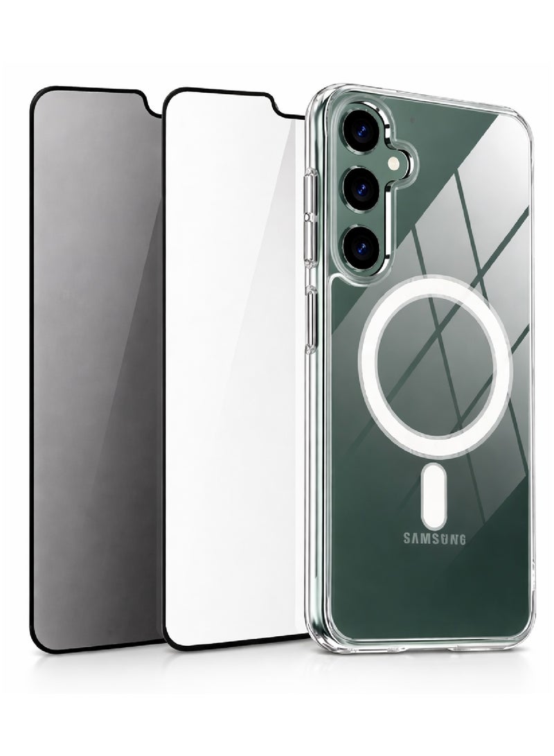 MOBM Samsung Galaxy A16 Clear Magnetic Case with Privacy Screen Protector and Tempered Glass Pack of 3 - Image 1