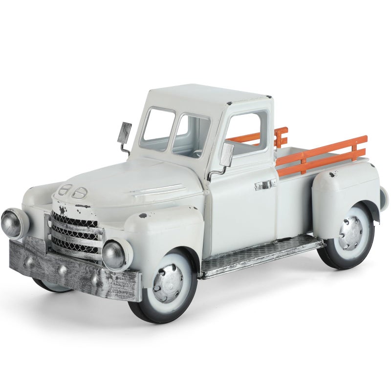 Fjjbsd Farmhouse White Truck Decor  Vintage Metal Truck Decor Rustic Outdoor/Indoor Pickup Truck Planter Decorative Tabletop Storage  Farm Table Trucks Decor  Car Model Gift - Image 1