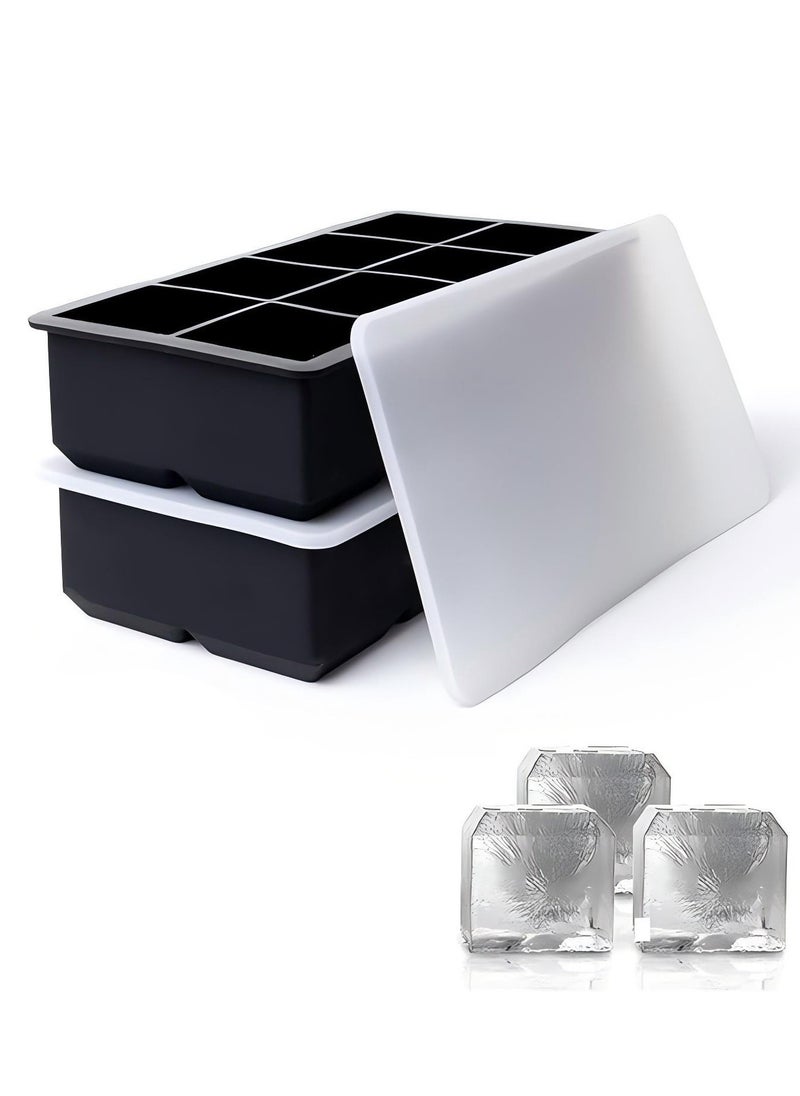 ZIMNEST Ice Cube Tray, Ice Cube Maker (Pack of 2) - Flexible 8 Cavity Square Large Ice Cube Trays with Leak Proof Lid, Large Ice Cube Mold, Slow Melting Ice Cube for Chilling Cocktails, Drinks, Juice  - Image 1