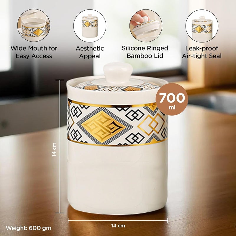 Ekhasa Ceramic Jars with Lid & Stand for Multipurpose Kitchen Storage (700ml, Set of 3) | Airtight Container Storage Jar for Kitchen | Tea, Coffee, Sugar, Snacks, Salt Container | Pickle Storage Barni - Image 3